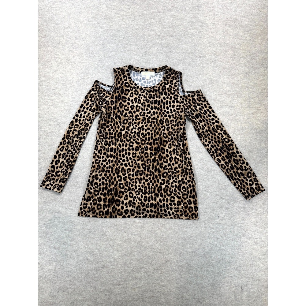 Michael Michael Kors Blouse Top Womens M Multicolor Leopard Print Cold Shoulder